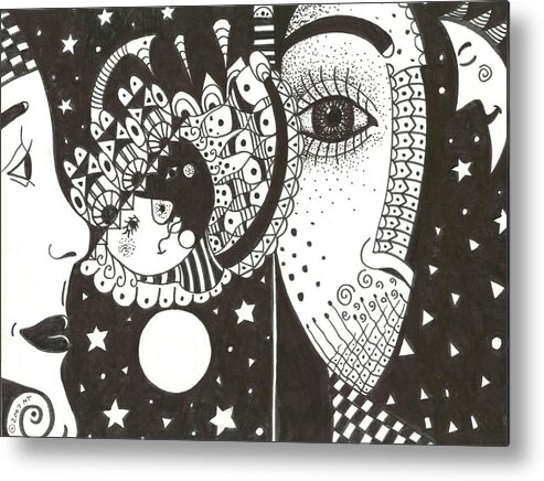 Ethereal Metal Print featuring the drawing You Me the Stars and the Moon by Helena Tiainen