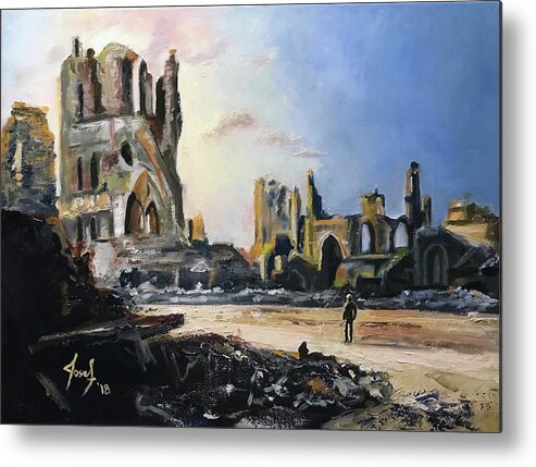 Ww1 Metal Print featuring the painting Ypres 1917 - Remains of Cloth Hall by Josef Kelly