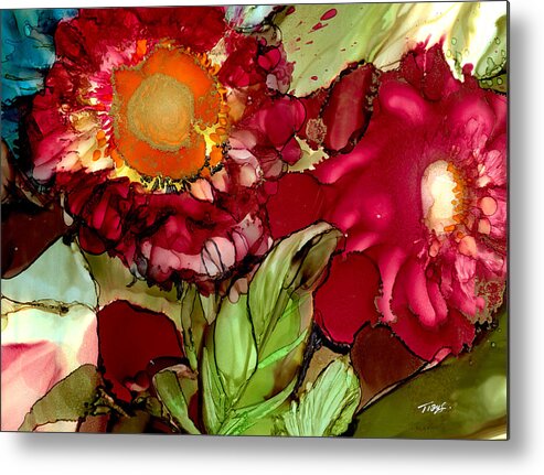 Floral Metal Print featuring the painting Crimson Couple by Julie Tibus