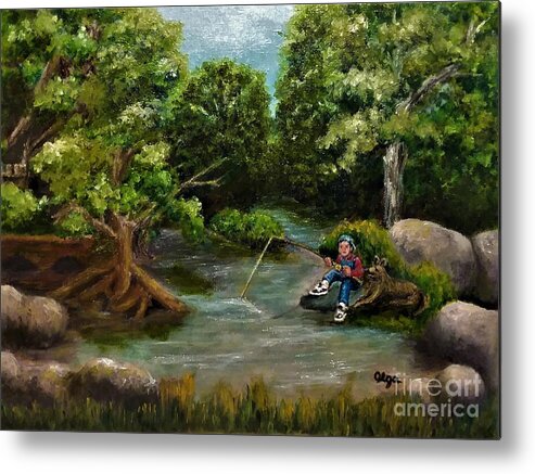 Fishing Metal Print featuring the painting A Good Spot for Fishing by Olga Silverman