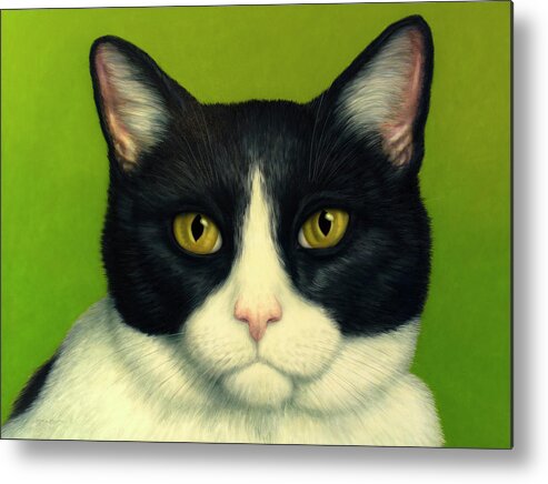 Serious Metal Print featuring the painting A Serious Cat by James W Johnson