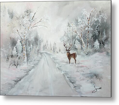 A Winters Drive Metal Print featuring the mixed media A Winters Drive by Janelle Nichol