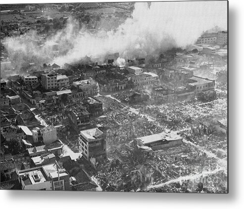 Rubble Metal Print featuring the photograph Aerial View Of Earthquake Damage by Bettmann