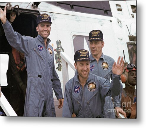 People Metal Print featuring the photograph Astronauts Waving On Their Return by Bettmann