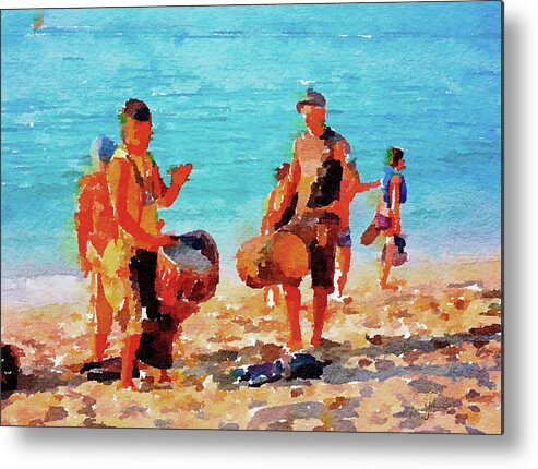 Beach Drummers Metal Print featuring the painting Beach Drummers by Pamela A. Johnson