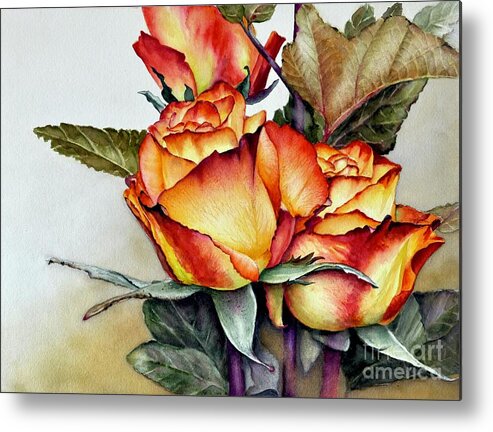 Bi-color Roses Metal Print featuring the painting Roses by Jeanette Ferguson