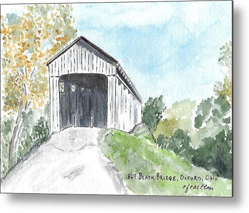 Covered Bridge Metal Print featuring the painting Black Bridge, Oxford, Ohio by Claudette Carlton