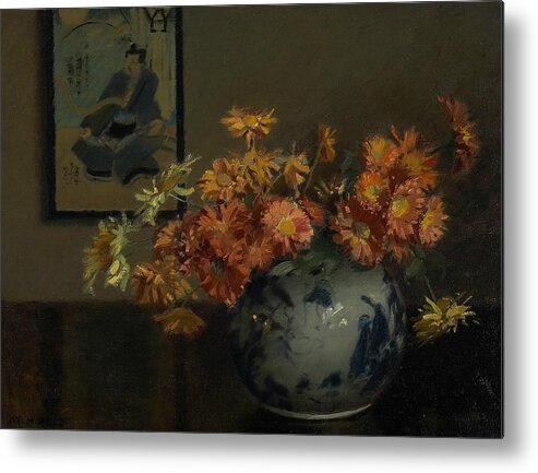 19th Century Art Metal Print featuring the painting Chrysanthemums, A Japanese Arrangement by Mary Hiester Reid