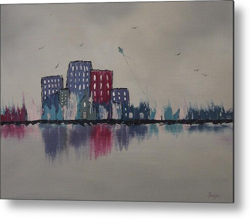 Stylized Impressionism Metal Print featuring the painting City Flight by Berlynn