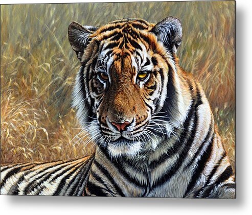 Tiger Metal Print featuring the painting Contemplation - Tiger Portrait by Alan M Hunt