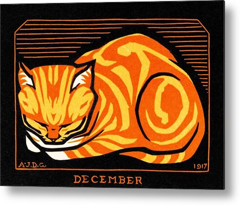 Cat Metal Print featuring the painting December Cat 1917 by Julie de Graag 1877-1924 by Celestial Images
