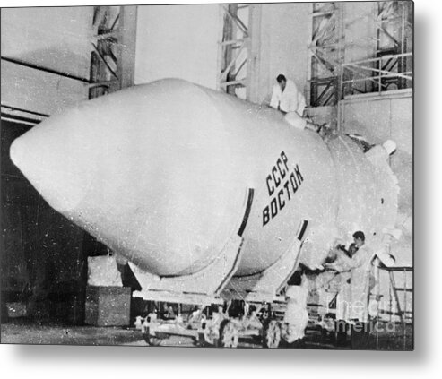 People Metal Print featuring the photograph Display Of Rocket For Russias First by Bettmann