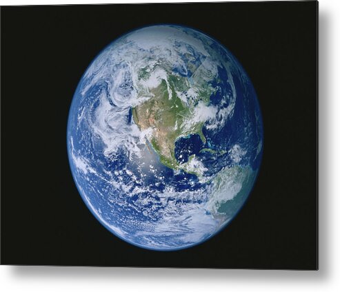 Globe Metal Print featuring the photograph Earth With North America Prominent by Stocktrek