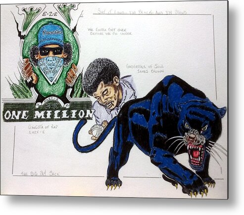 Black Art Metal Print featuring the drawing Eazy-E, James Brown, and Black Panther by Joedee