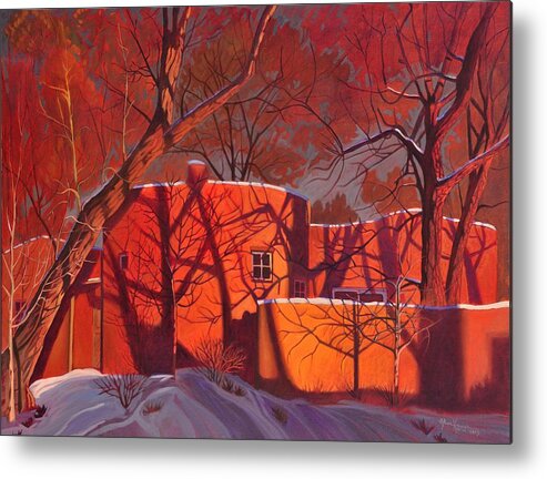 Taos Metal Print featuring the painting Evening Shadows on a Round Taos House by Art West