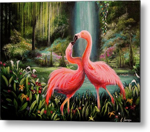 Flamingo Flamenco Metal Print featuring the painting Flamingo Flamenco by Greg Farrugia