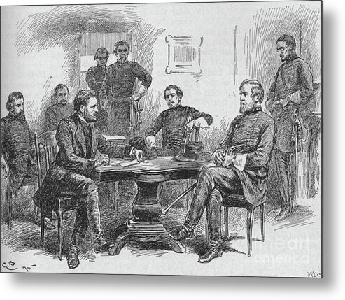 19th Century Style Metal Print featuring the drawing General Grant Reading The Terms by Print Collector