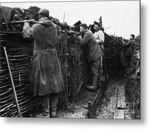 People Metal Print featuring the photograph German Soldiers In Trench by Bettmann