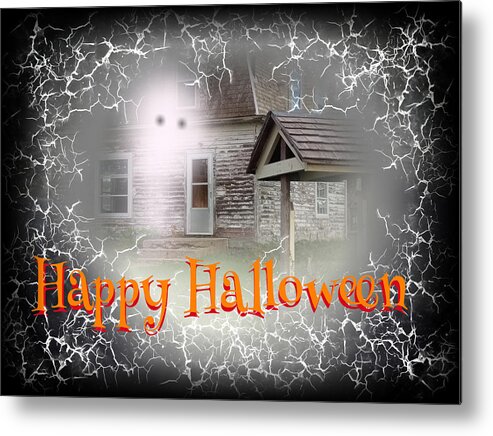 Haunted House Metal Print featuring the digital art Haunted House Happy Halloween Card by Delynn Addams