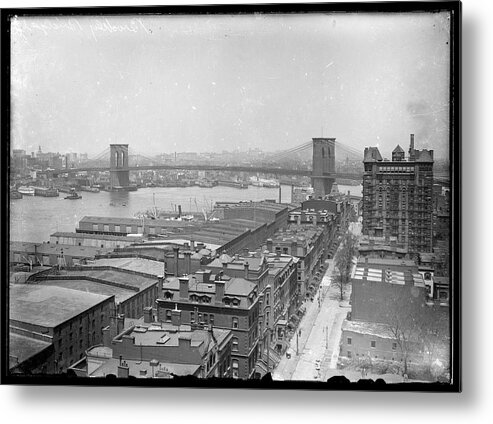 1910-1919 Metal Print featuring the photograph High Angle View Of The Brooklyn Bridge by The New York Historical Society