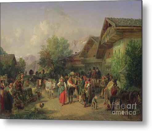Goat Metal Print featuring the painting Homecoming From The Alpine Pasture, 1848 by Hermann Kauffmann