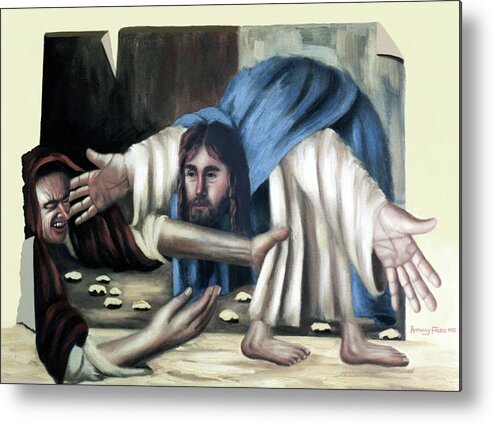 Cubism Metal Print featuring the painting Jesus And The Old Lady by Anthony Falbo