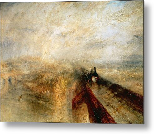 Joseph Mallord William Turner Metal Print featuring the painting Joseph Mallord William Turner / 'Rain, Steam and Speed -The Great Western Railway-', 1844. by Joseph Mallord William Turner -1775-1851-