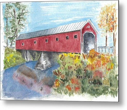 Covered Bridge Metal Print featuring the painting Keene, NH Covered Bridge by Claudette Carlton