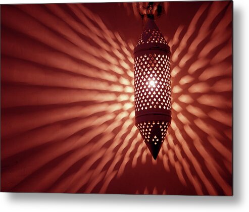 Jaipur Metal Print featuring the photograph Lantern Casting Patterns On A Wall by Shanna Baker