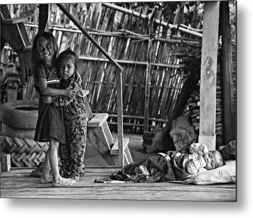 Child Metal Print featuring the photograph Laotian Children by Michel Fournol