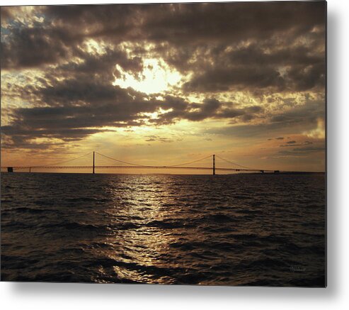 Bridges Metal Print featuring the photograph Mackinac Bridge Sunset by Laura Marshall