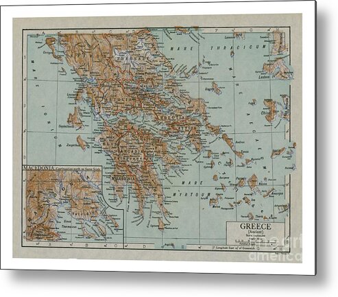 Engraving Metal Print featuring the drawing Map Of Ancient Greece by Print Collector