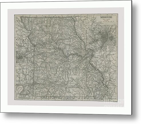 Close-up Metal Print featuring the drawing Map Of Missouri by Print Collector