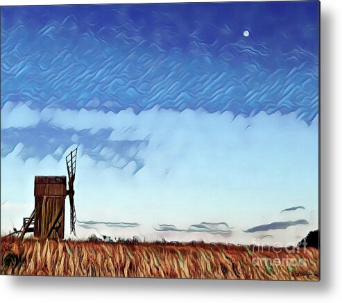 Mill Metal Print featuring the digital art Moon and Windmill by Elaine Berger