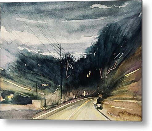 Driving Metal Print featuring the painting Night Ride Home by Luisa Millicent