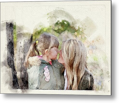 Digital Watercolor Of Mother And Daughter Nose To Nose Metal Print featuring the digital art Nose to nose by George Pennington