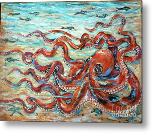 Ocean Metal Print featuring the painting Octopus Crawl Red by Linda Olsen