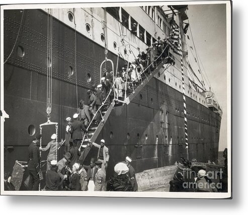 People Metal Print featuring the photograph Passengers Come Down Ocean Liner Ladder by Bettmann