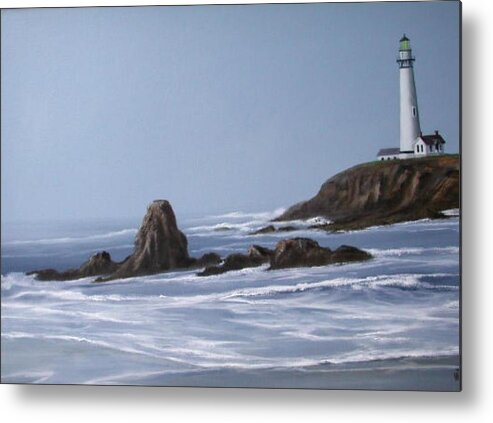 Pigeon Point Metal Print featuring the painting Pigeon Point Lighthouse by Teresa Trotter