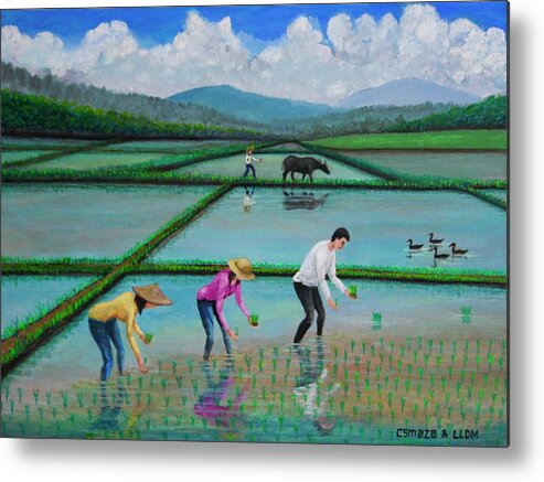 Filipino Painting Metal Print featuring the painting Planting Season 2 by Lorna Maza