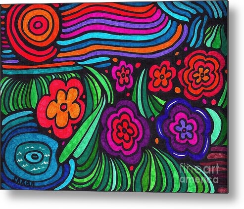 Psychedelic Metal Print featuring the drawing Psychedelic Garden by Sarah Loft