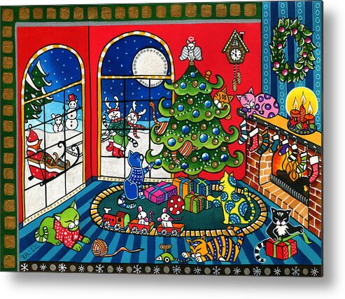 Purrfect Christmas Metal Print featuring the painting Purrfect Christmas Cat Painting by Dora Hathazi Mendes