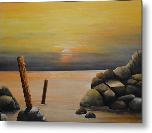 This Oil Painting Contains A Sea Metal Print featuring the painting Quiet Sea by Martin Schmidt