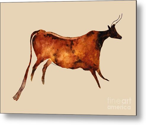Cave Metal Print featuring the painting Red Cow in Beige by Hailey E Herrera
