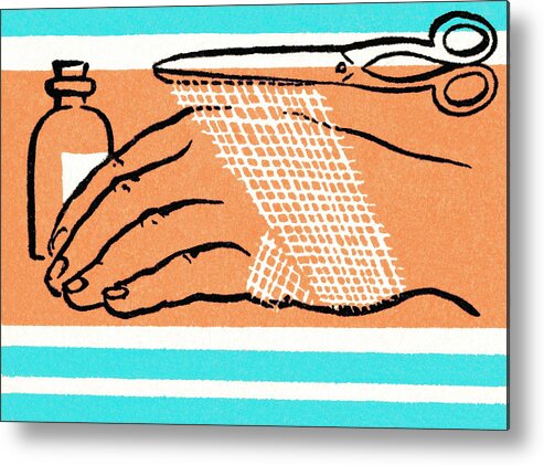 Accident Metal Print featuring the drawing Removing hand bandage by CSA Images