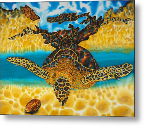 Sea Turtle Metal Print featuring the painting Sea Turtle and Sea Shell by Daniel Jean-Baptiste