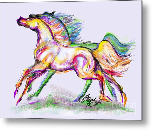 Equine Artist Stacey Mayer Metal Print featuring the digital art Crayon Bright Horses by Stacey Mayer