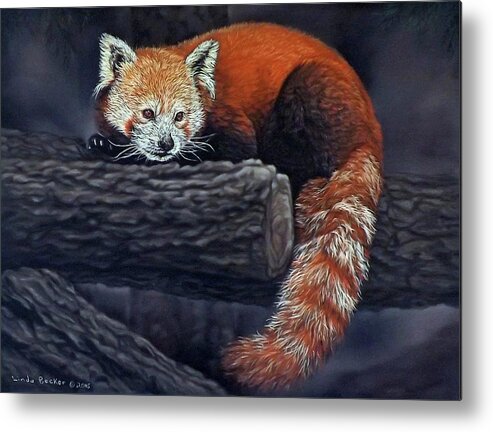 Red Panda Metal Print featuring the painting Takeo, the red panda by Linda Becker