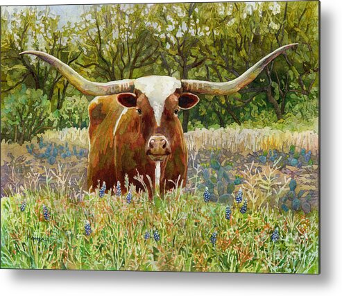 Longhorn Metal Print featuring the painting Texas Longhorn by Hailey E Herrera