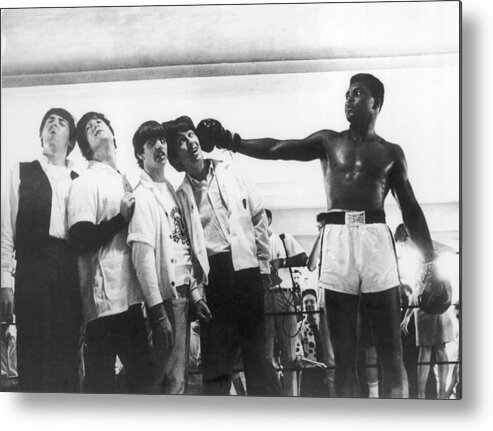 Sports Training Metal Print featuring the photograph The Beatles And Muhammad Ali In 1964 by Keystone-france